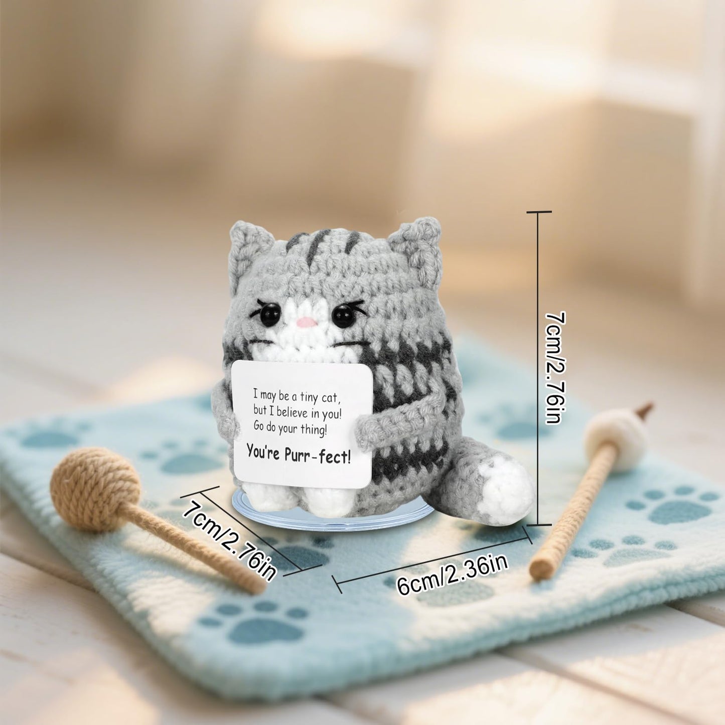 IrisCargo Positive Crochet Cat — Inspirational Gift for Women, Men & Friends