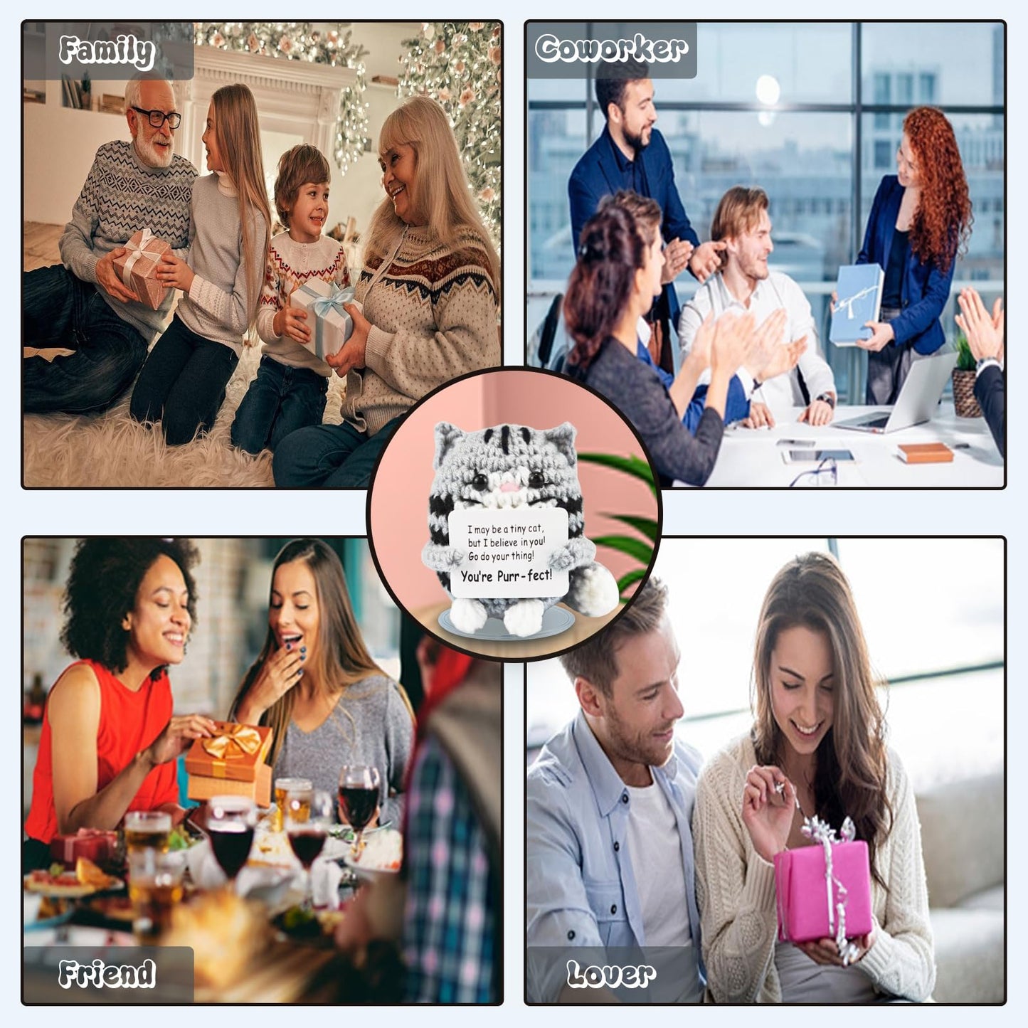IrisCargo Positive Crochet Cat — Inspirational Gift for Women, Men & Friends