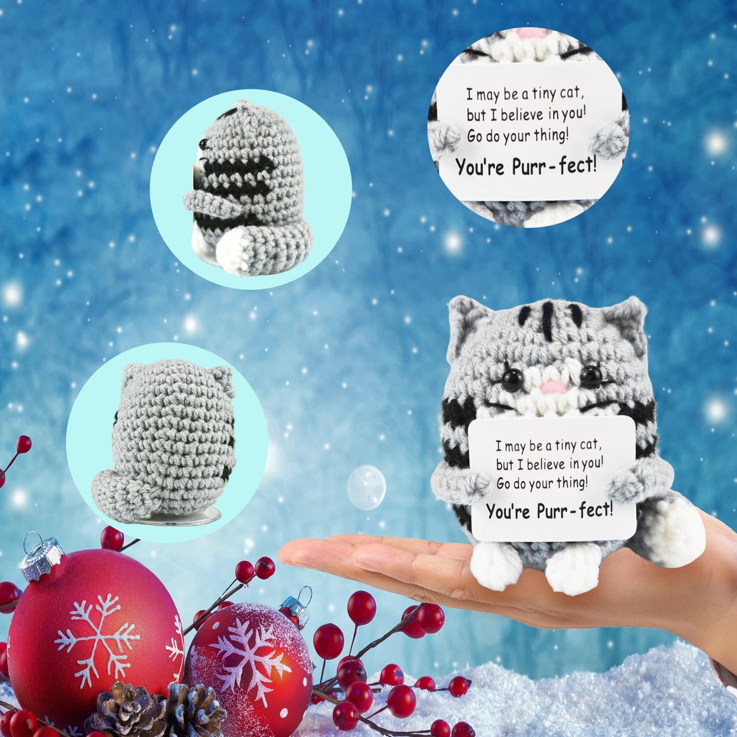 IrisCargo Positive Crochet Cat — Inspirational Gift for Women, Men & Friends