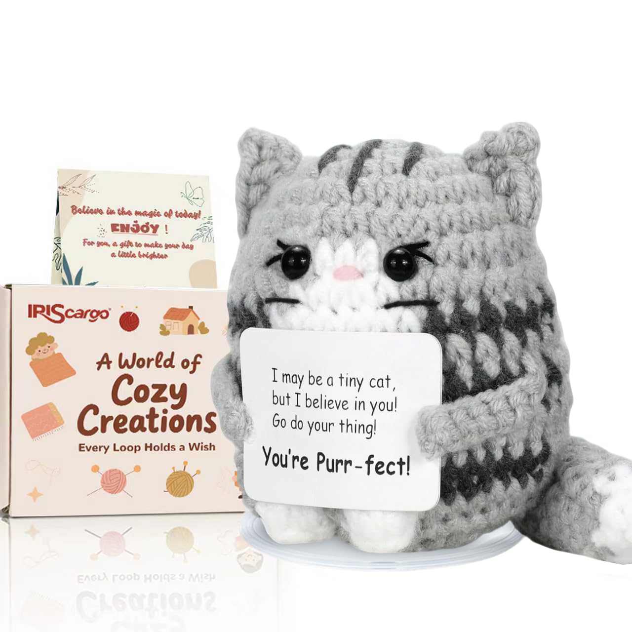 IrisCargo Positive Crochet Cat — Inspirational Gift for Women, Men & Friends