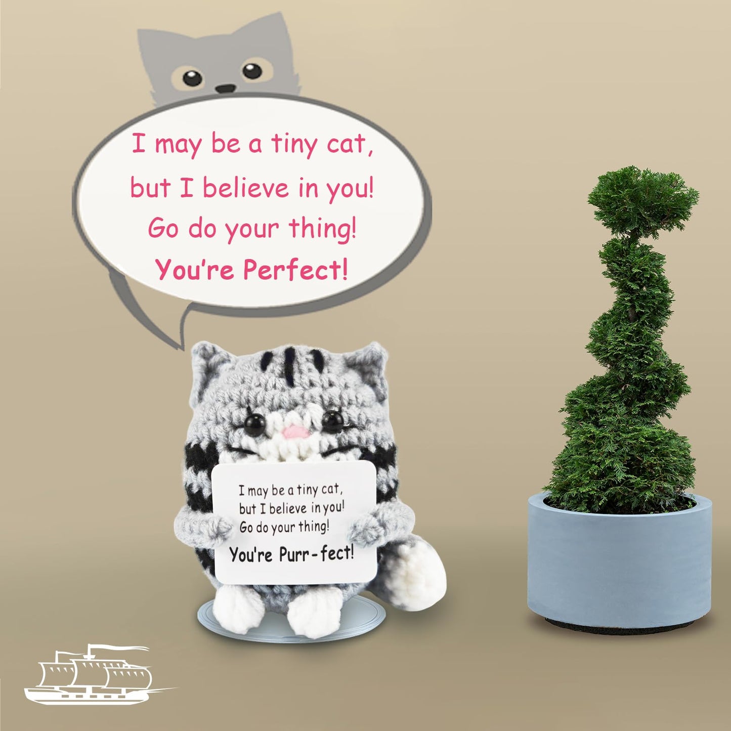 IrisCargo Positive Crochet Cat — Inspirational Gift for Women, Men & Friends