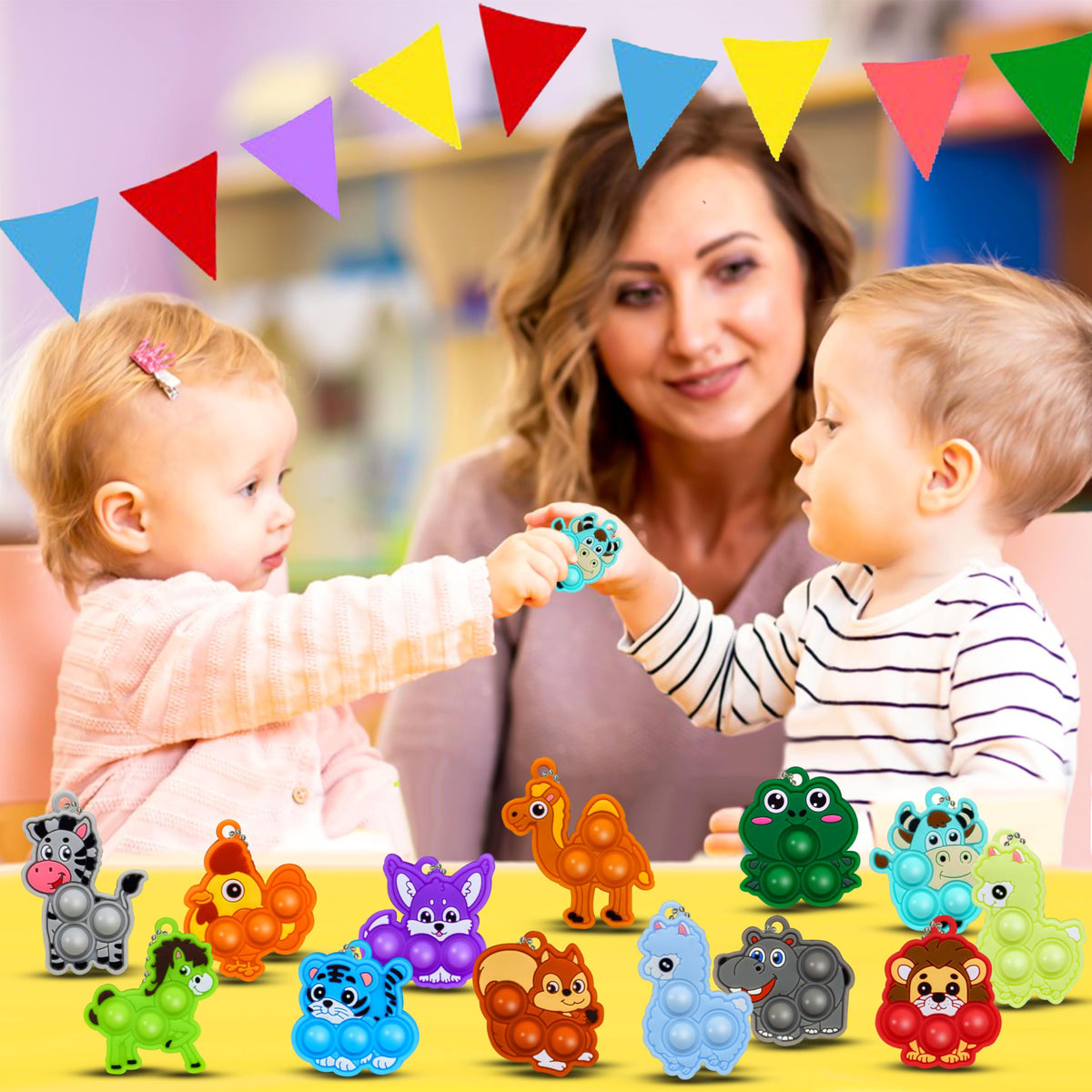 Irnushka Animal Pop Fidget Keychains — 24 Pcs Bulk Party Favors for Kids