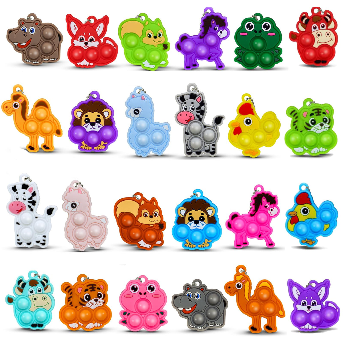 Irnushka Animal Pop Fidget Keychains — 24 Pcs Bulk Party Favors for Kids