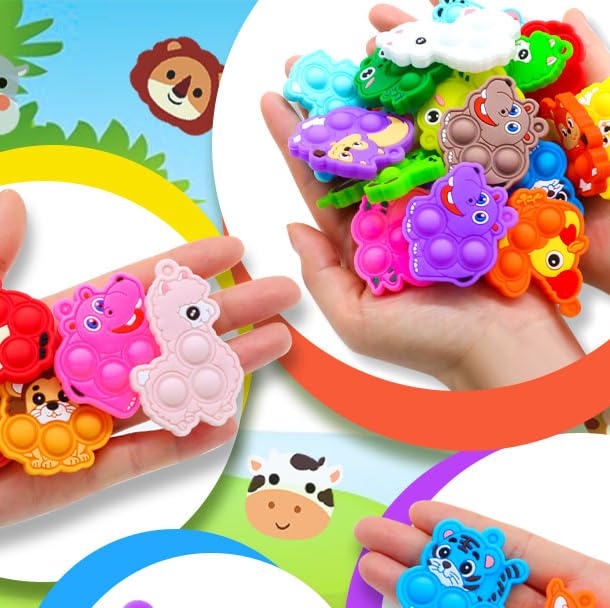 Irnushka Animal Pop Fidget Keychains — 24 Pcs Bulk Party Favors for Kids