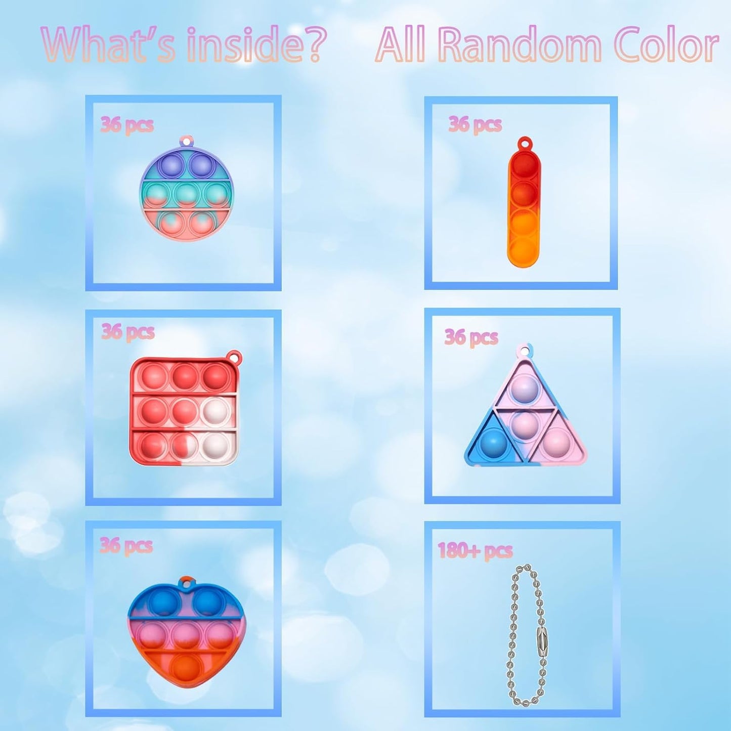 Irnushka Pop Fidget Keychain – 180 Mini Push Pop Toys for Kids