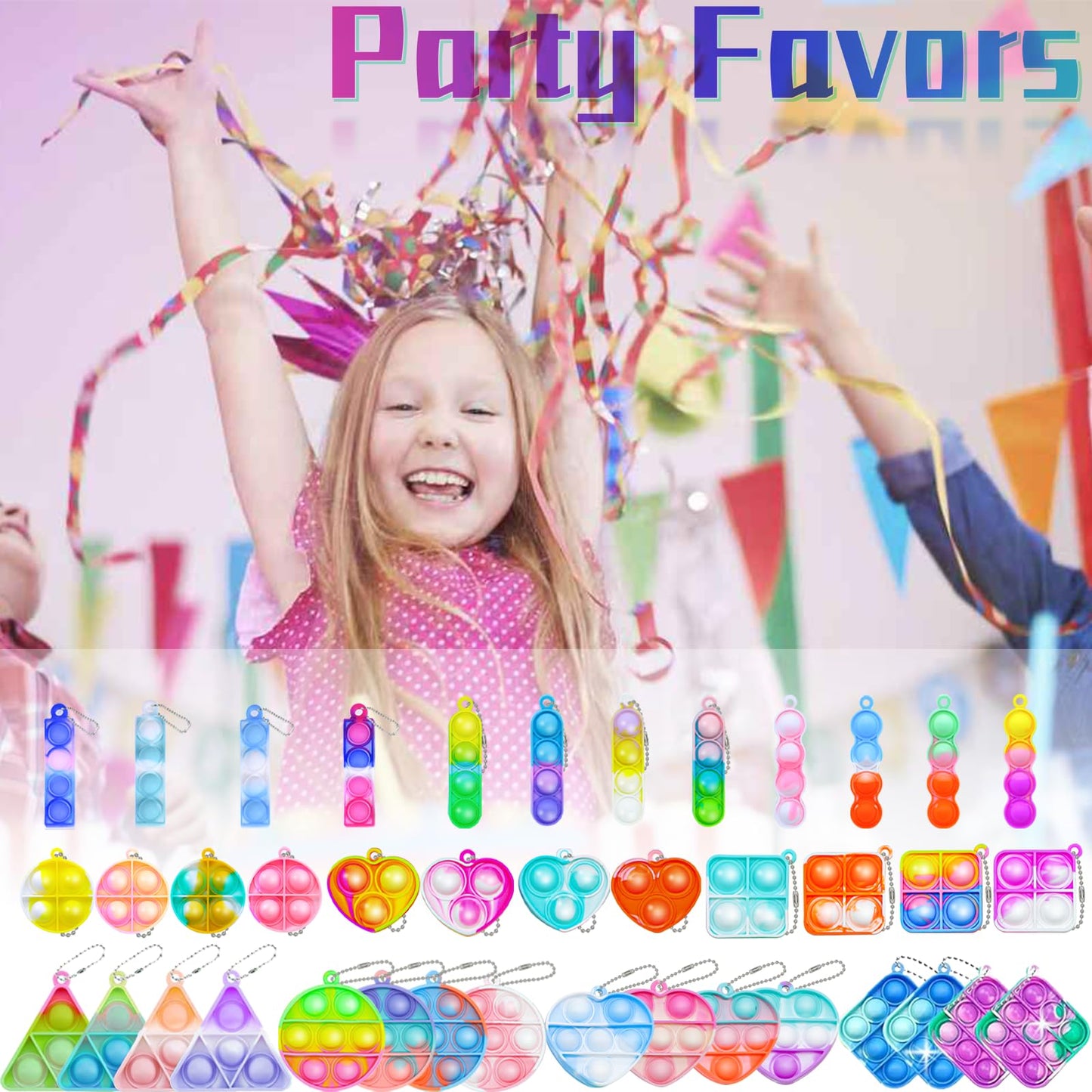 Irnushka 180 PCS Pop Fidget Keychain — 10 Types Mini Push Pop Toys Bulk Party Favors
