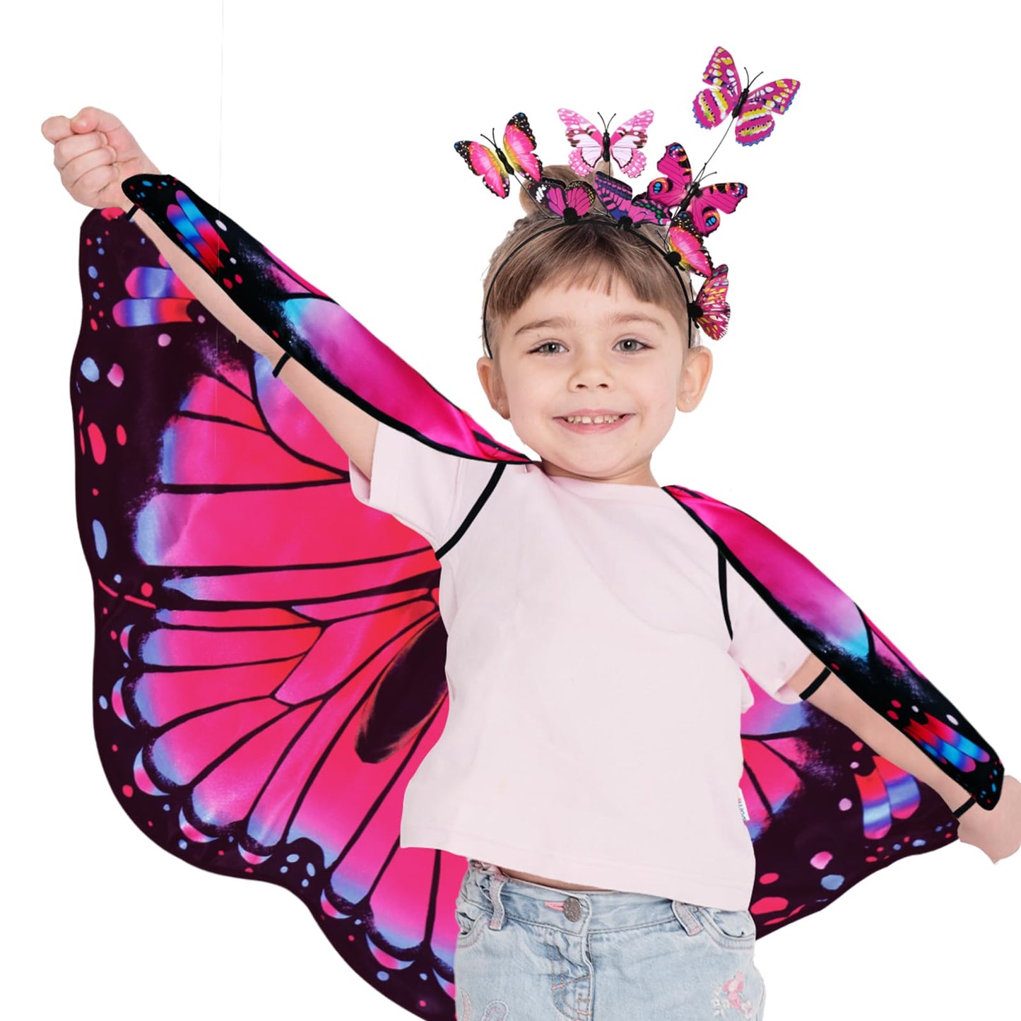 iROLEWIN Double-Sided Kids Butterfly Wings for Toddler Girls | Fairy Dress-Up Costume & Halloween Gift