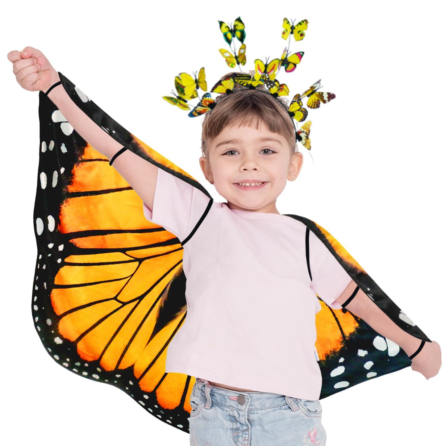 iROLEWIN Double-Sided Butterfly Wings for Toddlers – Fairy Dress-Up Cape & Headband