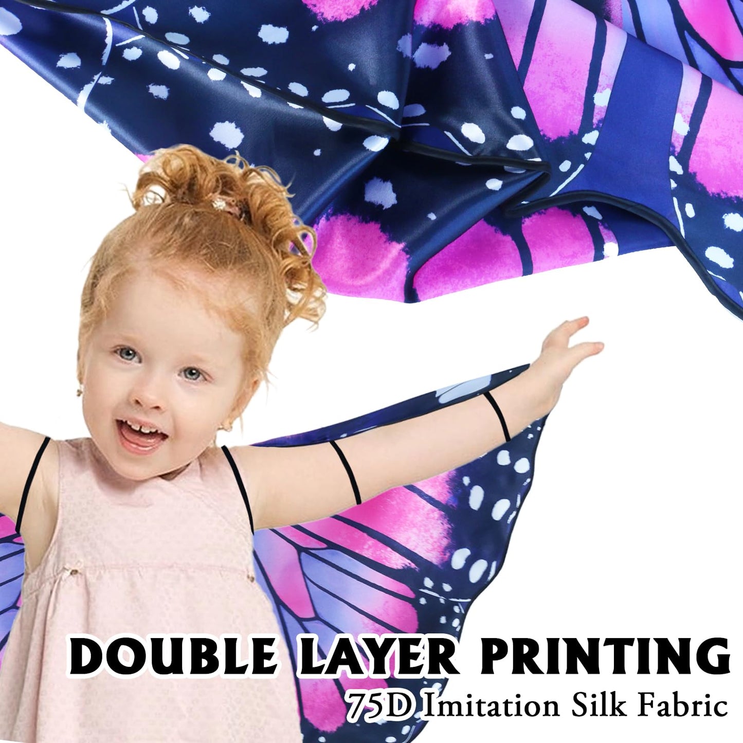 iROLEWIN Double-Sided Kids Butterfly Wings — Toddler Fairy Dress-Up, Safe One-Piece Design