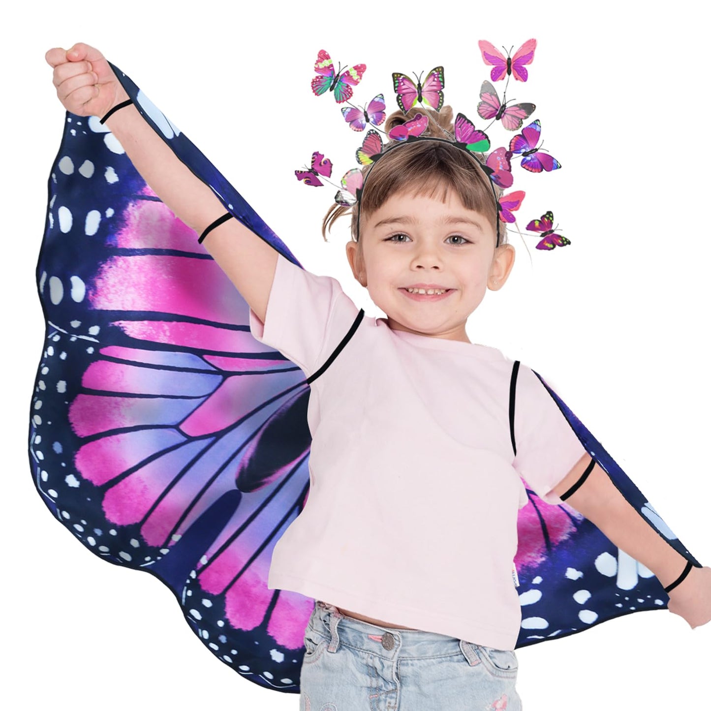 iROLEWIN Double-Sided Kids Butterfly Wings — Toddler Fairy Dress-Up, Safe One-Piece Design