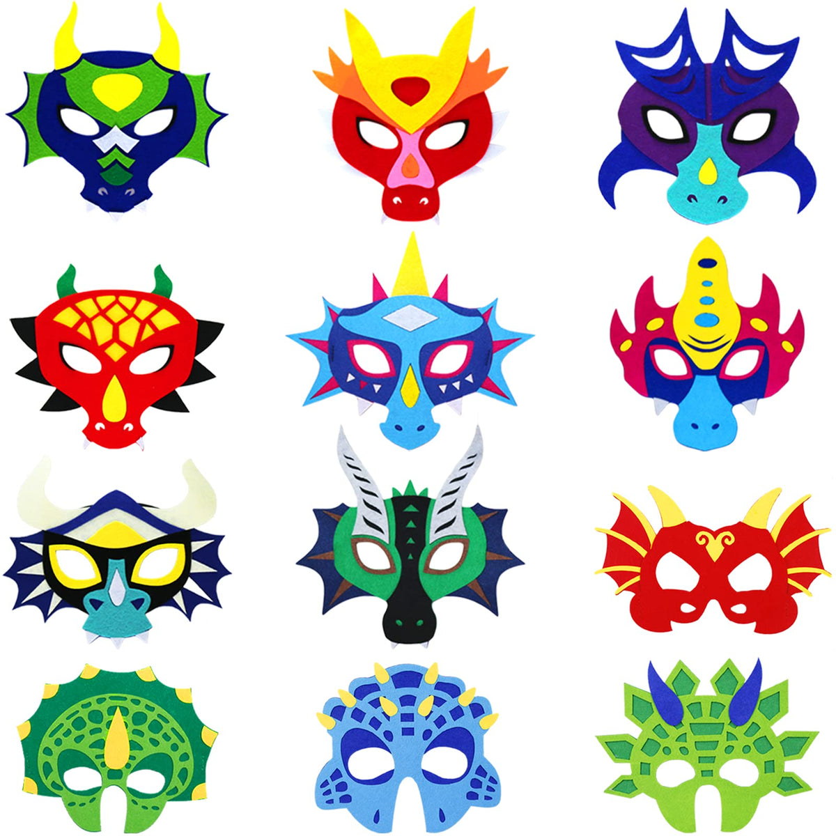 iROLEWIN 12 Pack Felt Dragon Masks for Kids – Party Favors & Dress-Up