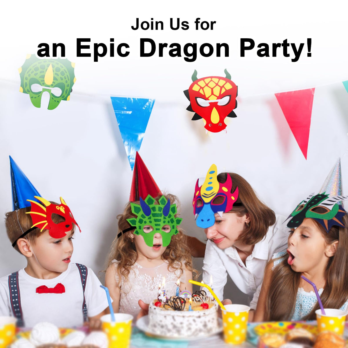 iROLEWIN 12 Pack Felt Dragon Masks for Kids – Party Favors & Dress-Up