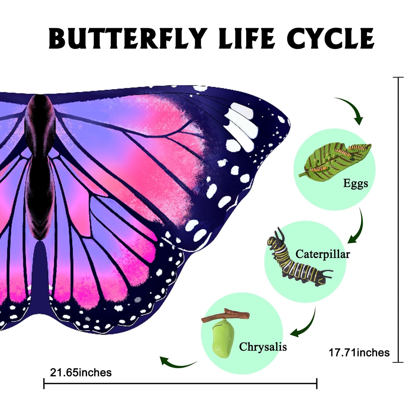iROLEWIN Double-Sided Kids Butterfly Wings — Toddler Fairy Dress-Up, Safe One-Piece Design