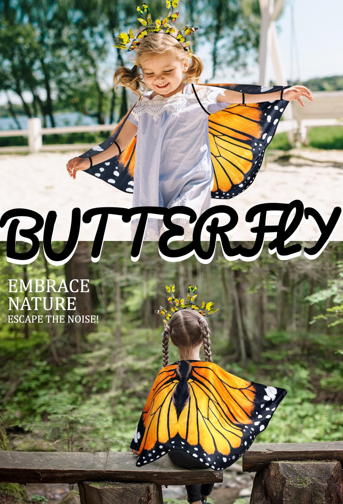 iROLEWIN Double-Sided Butterfly Wings for Toddlers – Fairy Dress-Up Cape & Headband