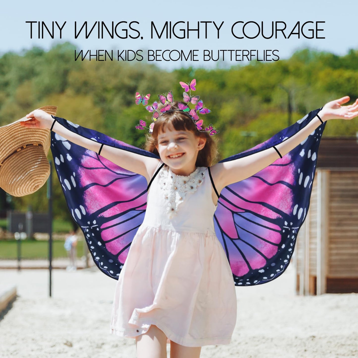 iROLEWIN Double-Sided Kids Butterfly Wings — Toddler Fairy Dress-Up, Safe One-Piece Design