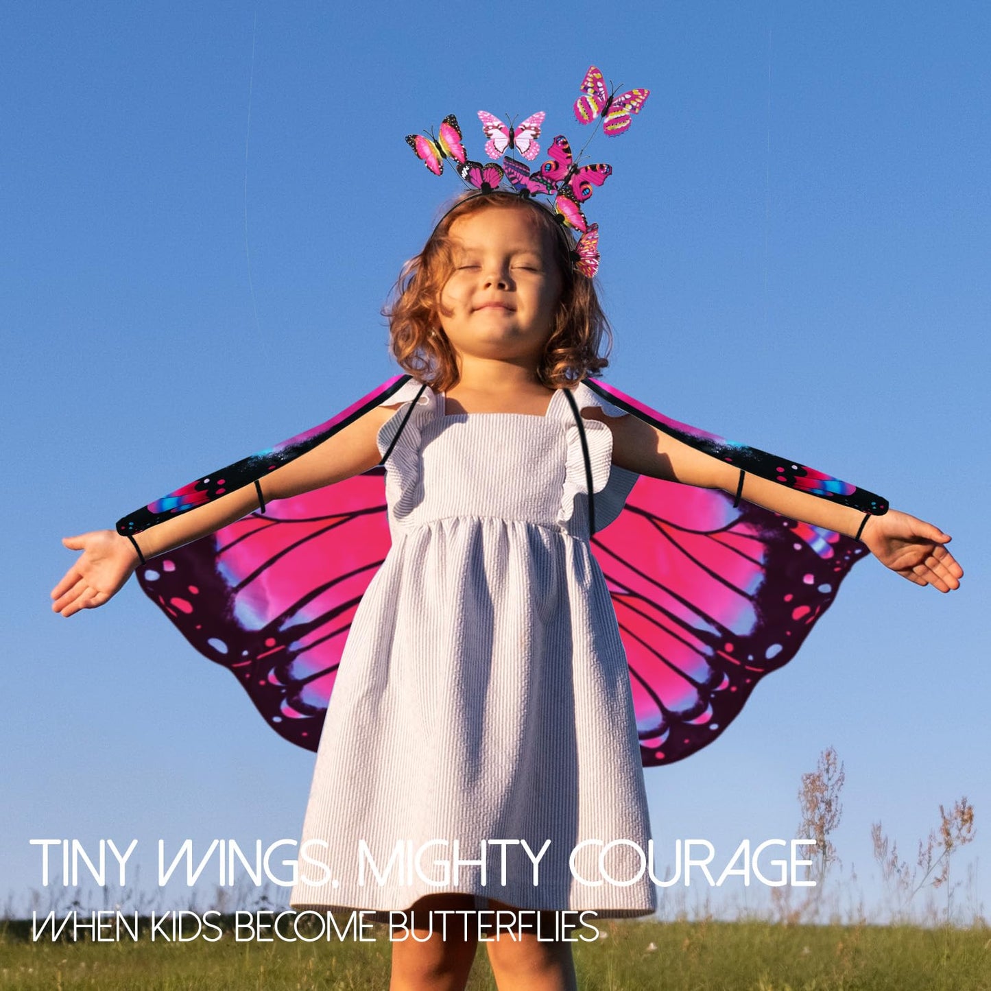 iROLEWIN Double-Sided Kids Butterfly Wings for Toddler Girls | Fairy Dress-Up Costume & Halloween Gift