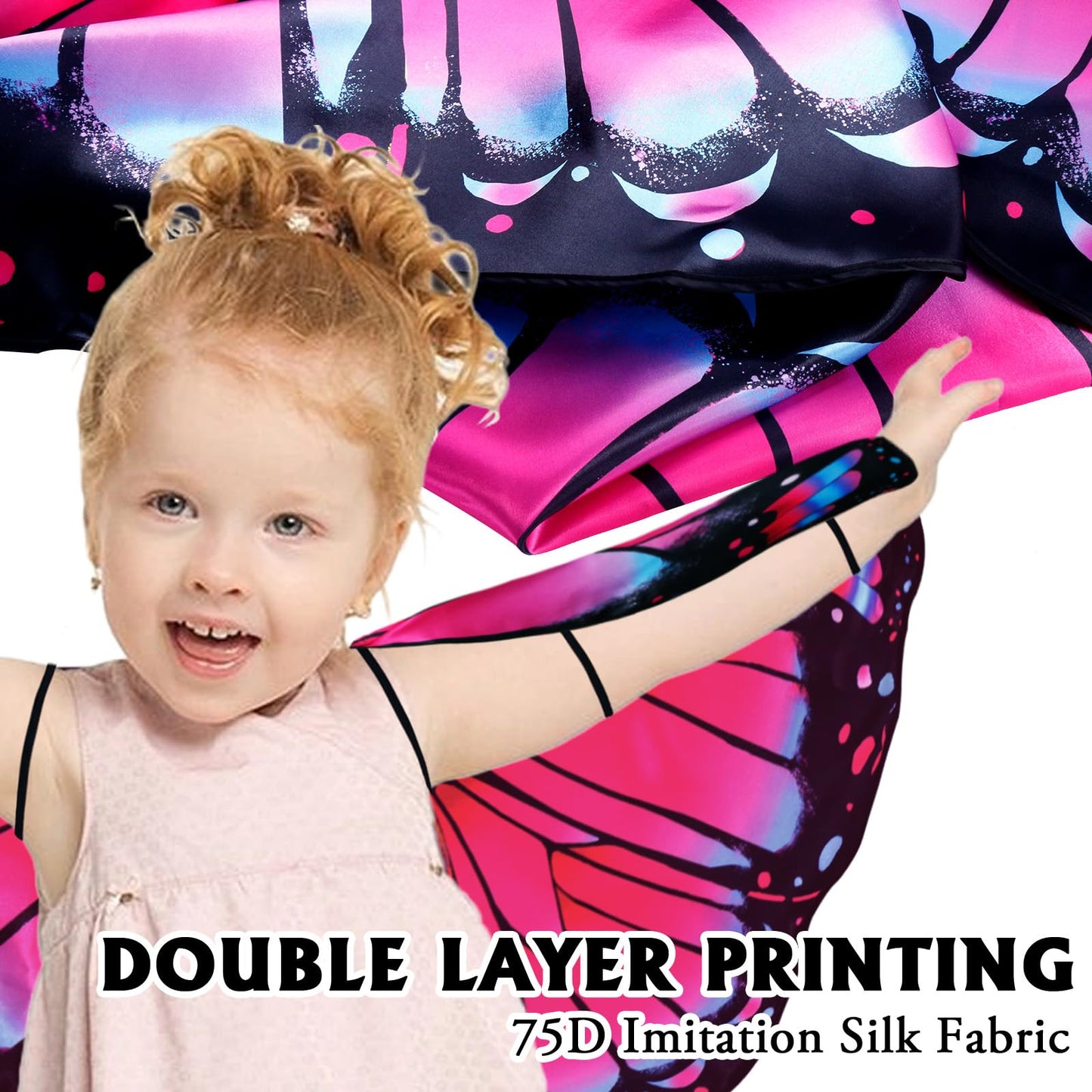 iROLEWIN Double-Sided Kids Butterfly Wings for Toddler Girls | Fairy Dress-Up Costume & Halloween Gift