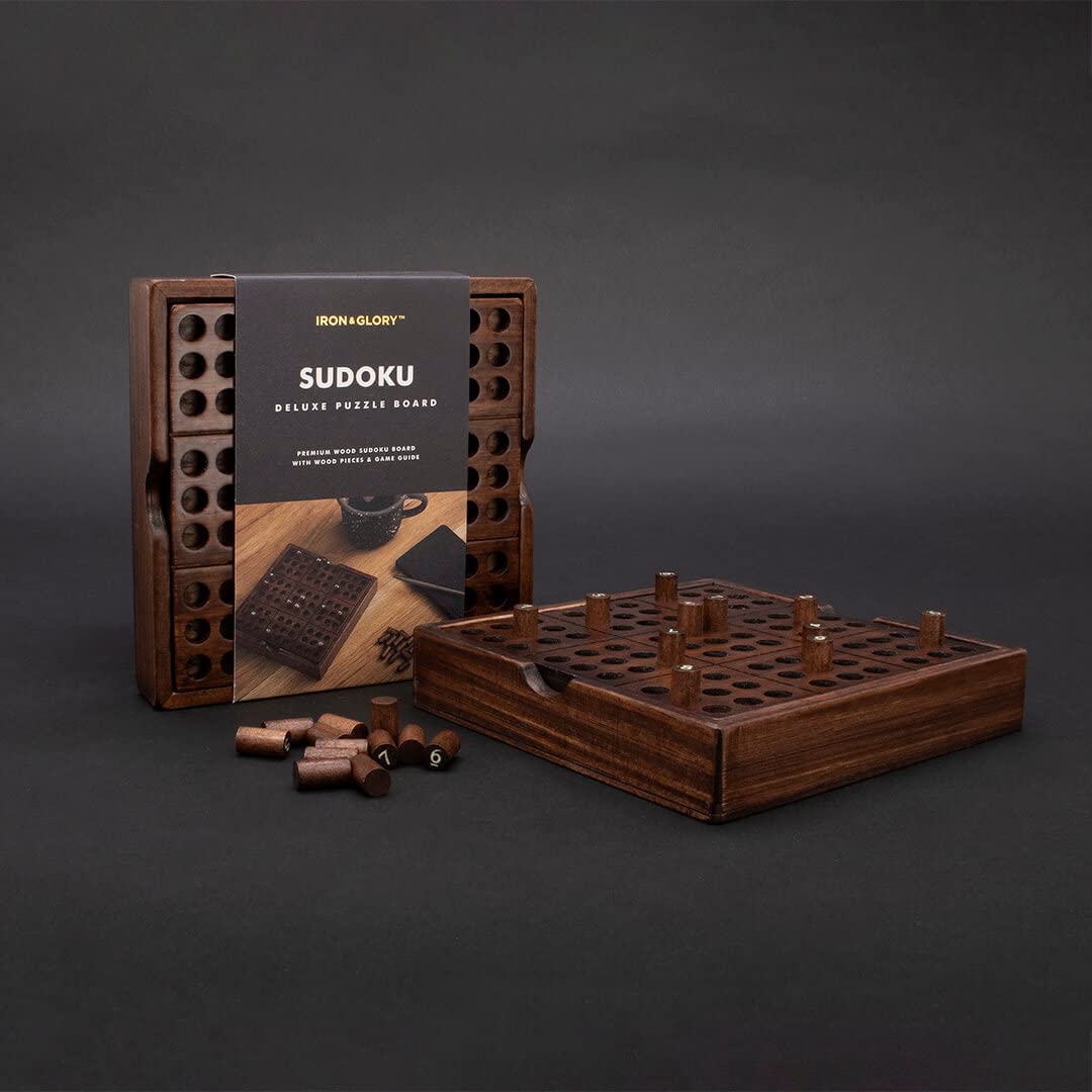 Iron And Glory Wooden Sudoku Board Game – Portable Brain Teaser for Adults