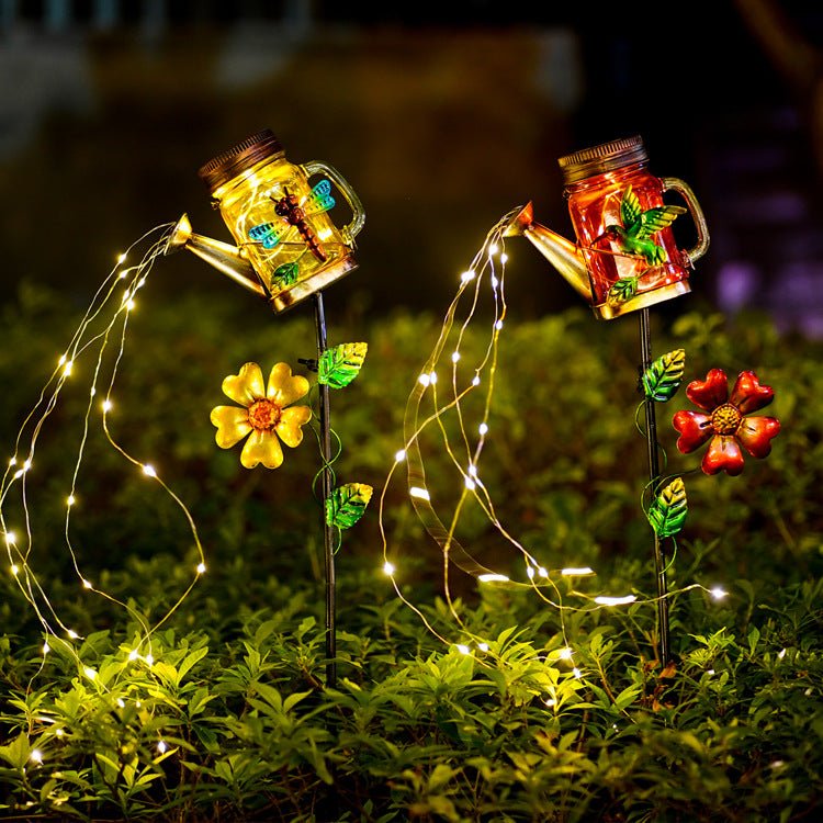 Ironwork Shower Outdoor Waterproof Floor Kettle solar Light Watering Can Light