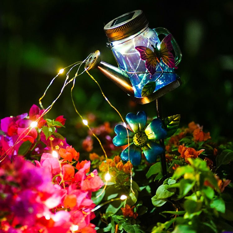 Ironwork Shower Outdoor Waterproof Floor Kettle solar Light Watering Can Light