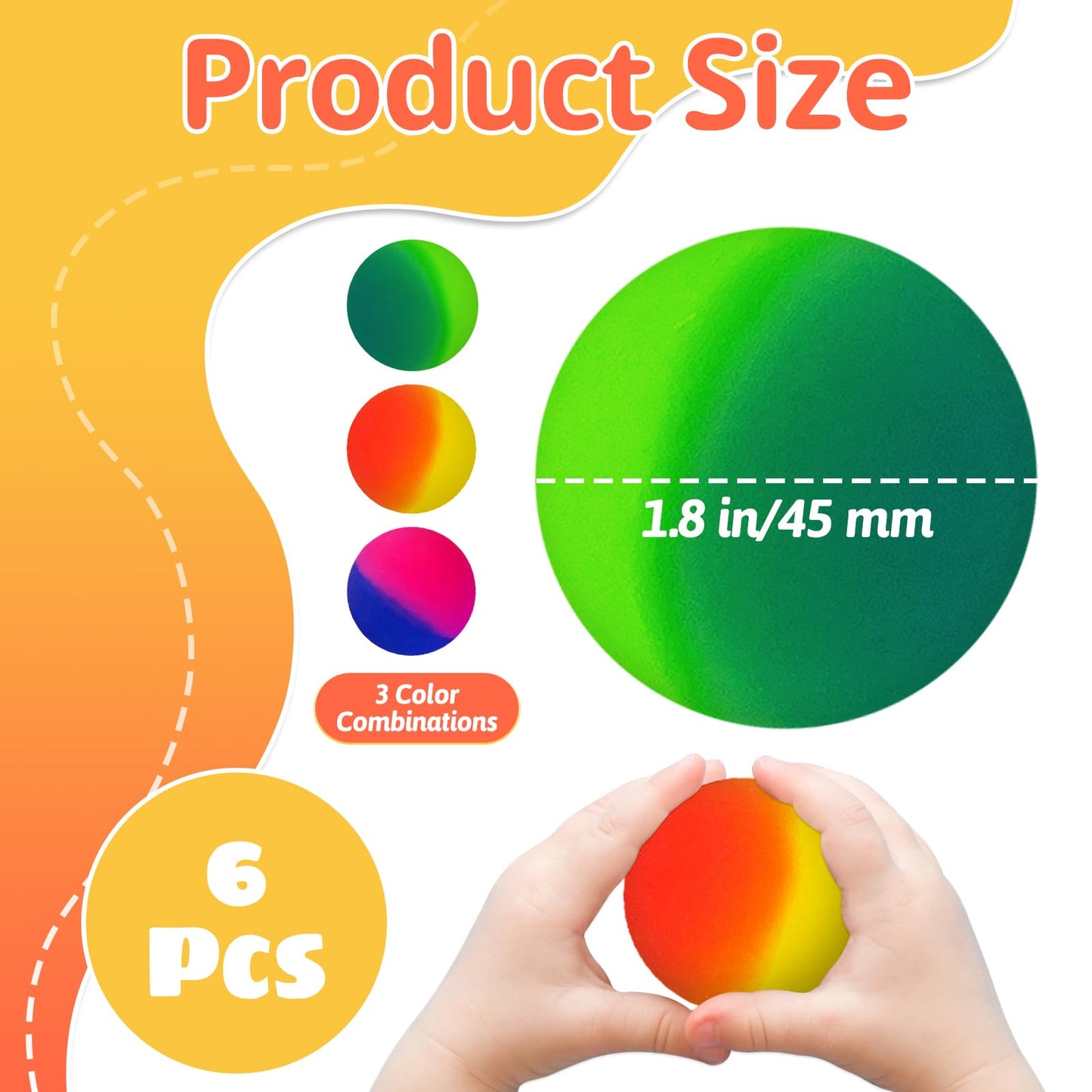 Irrmshr 45mm Jumbo Bouncy Balls – 6-Pack, Bright Colors, High Bounce