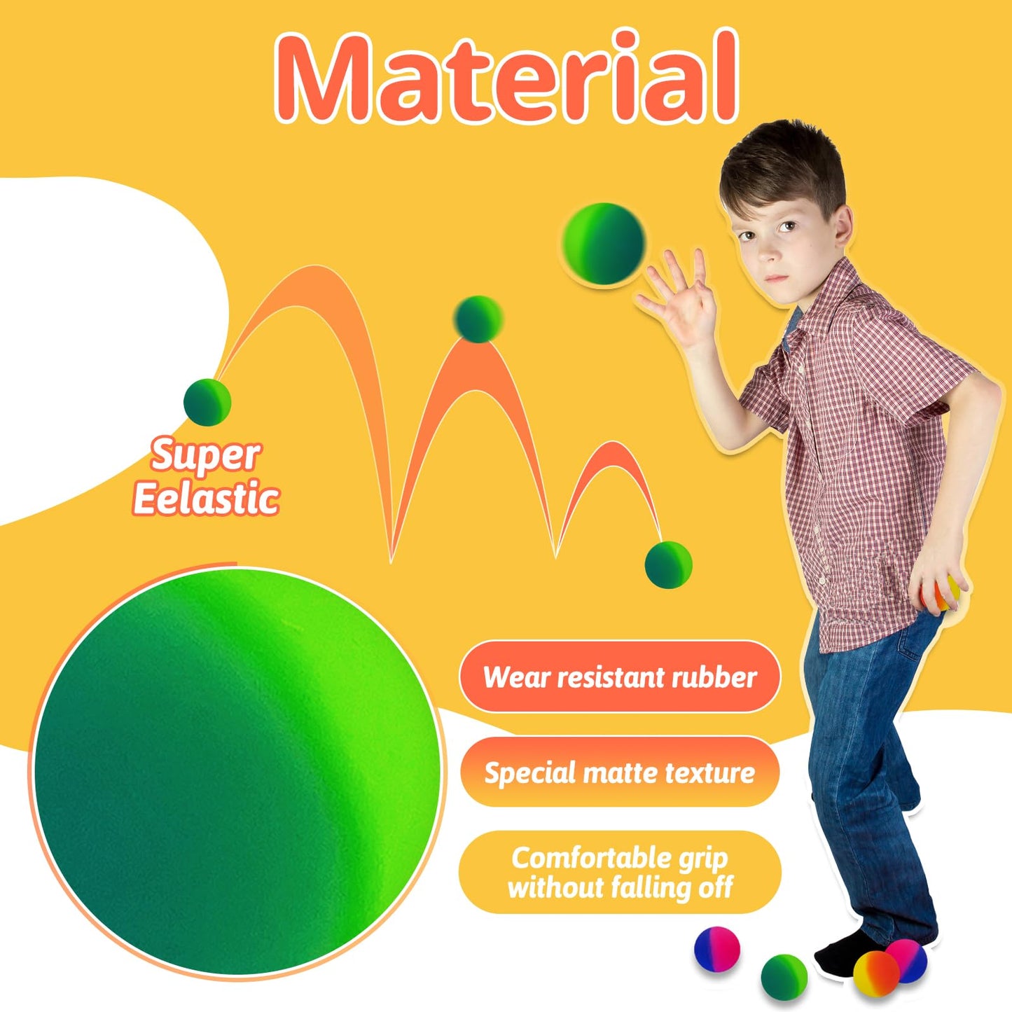 Irrmshr 45mm Jumbo Bouncy Balls – 6-Pack, Bright Colors, High Bounce