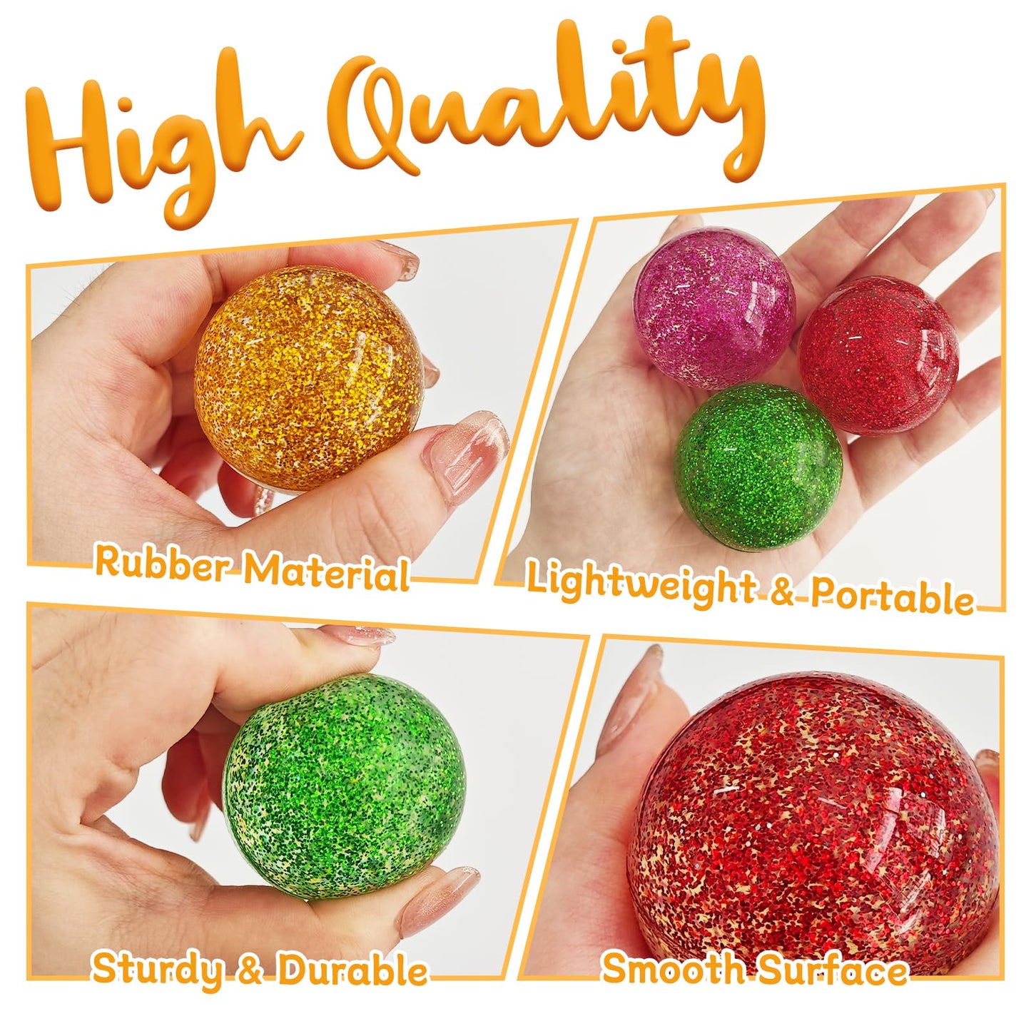 Irrmshr Glitter Bounce Balls – 6-Pack 42mm Large Rubber Bouncy Balls for Kids, Party Favors & Classroom Prizes