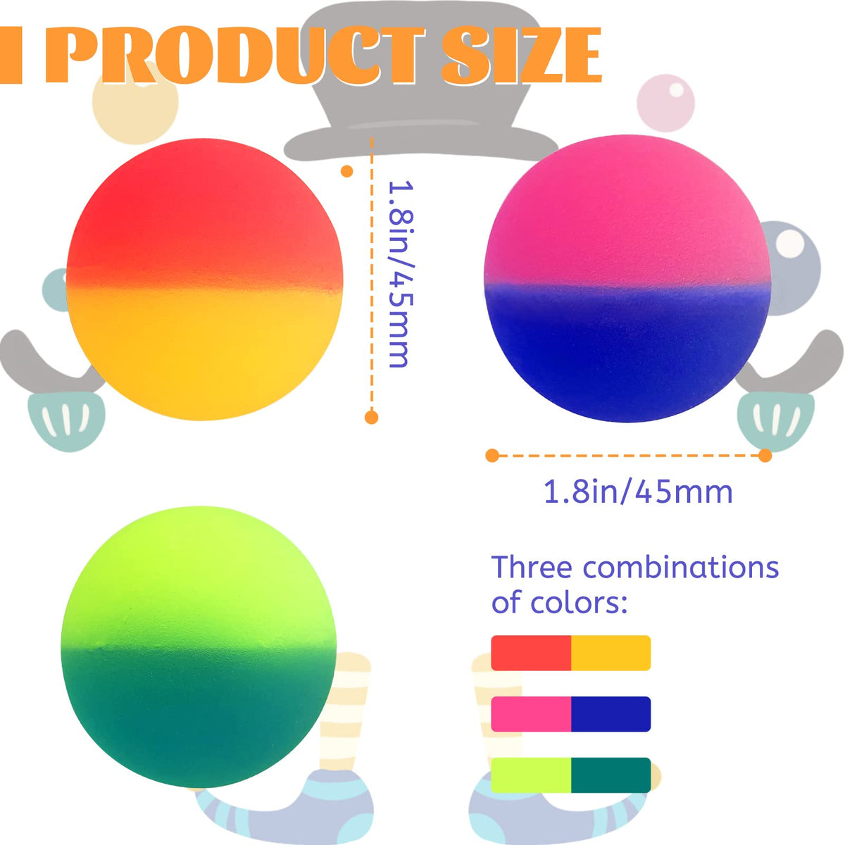 Irrmshr Jumbo 18 Pcs Bouncy Balls – High-Bounce 45 mm Rubber Balls for Kids