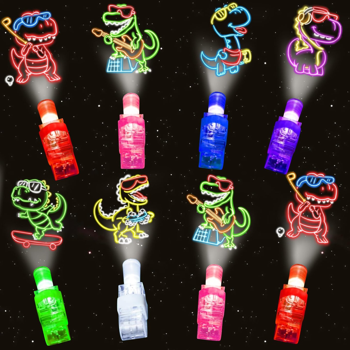 iRugosa hapfyer 24PCS LED Finger Lights – Dinosaur Theme Glow-in-the-Dark Party Favors for Kids