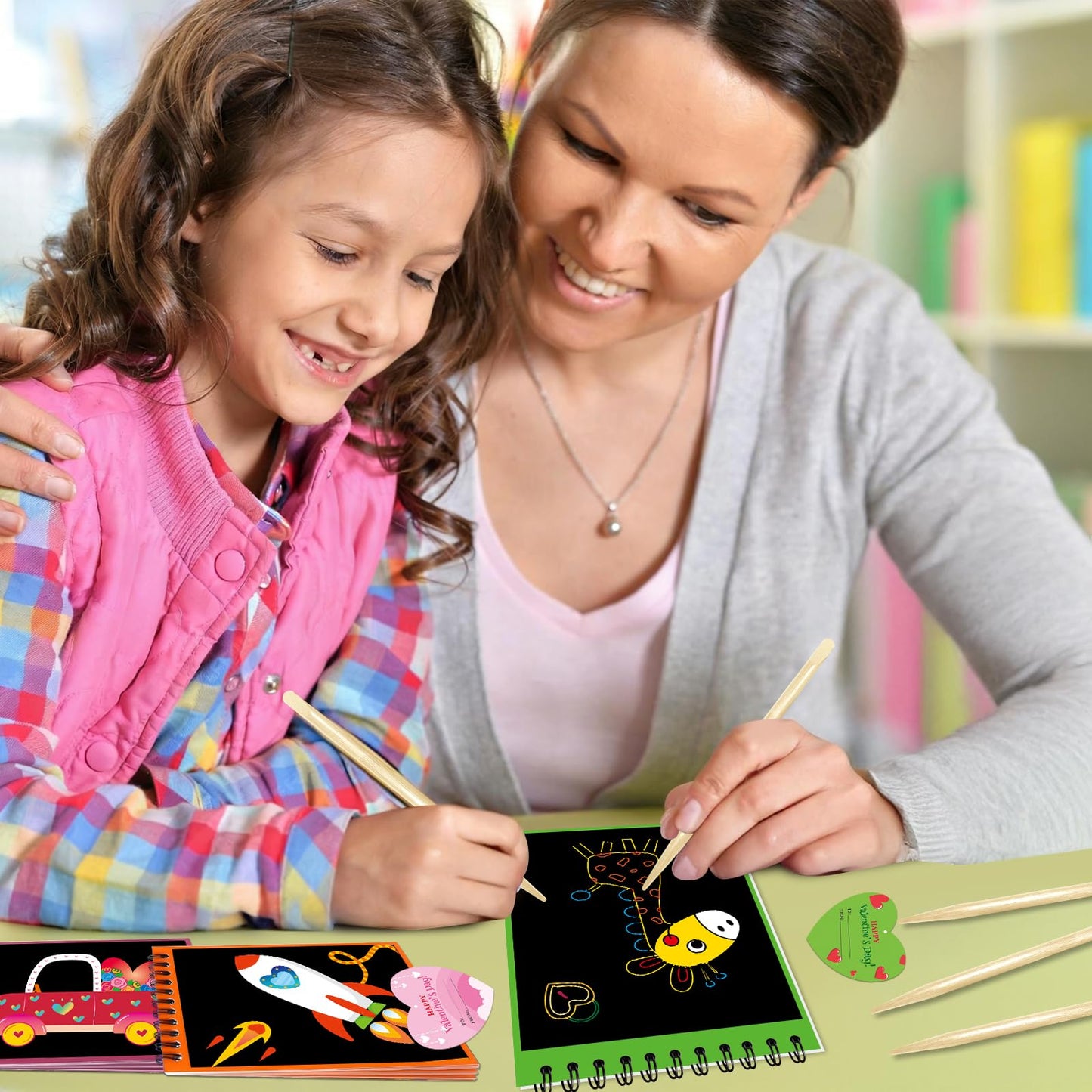 iRugosa hapfyer 24 Pack Scratch Art Valentines Day Gifts for Kids — Rainbow Cards & Crafts Bulk