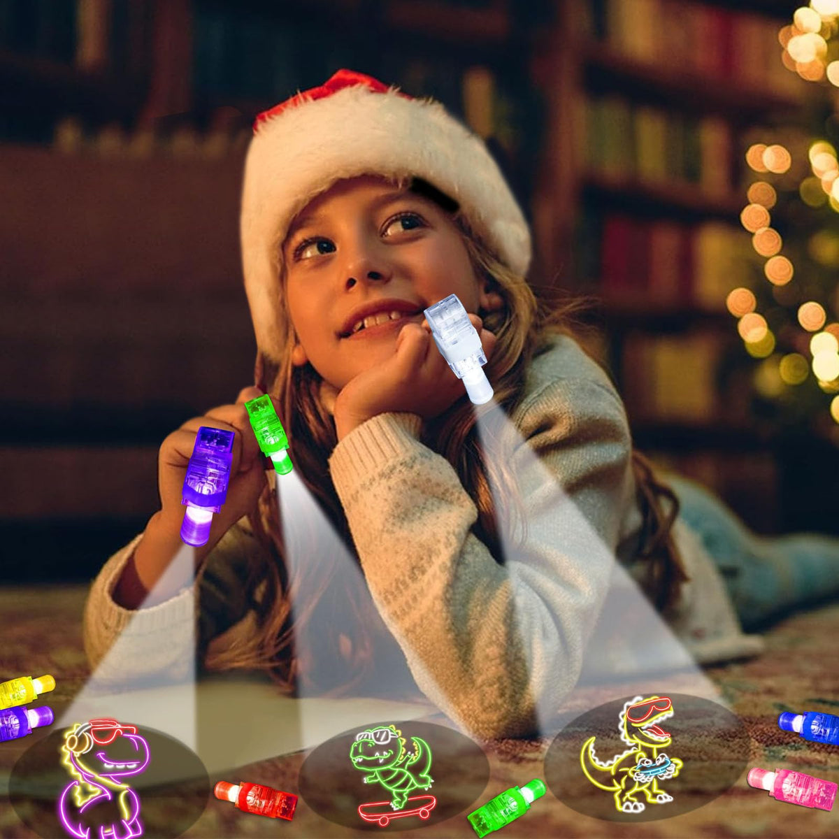 iRugosa hapfyer 24PCS LED Finger Lights – Dinosaur Theme Glow-in-the-Dark Party Favors for Kids