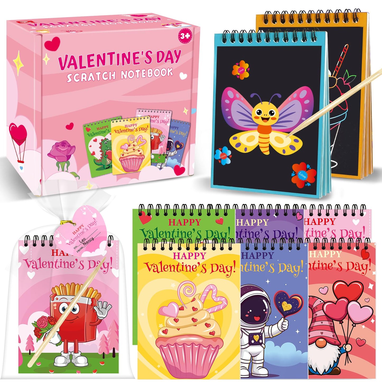 iRugosa hapfyer 24 Pack Scratch Art Valentines Day Gifts for Kids — Rainbow Cards & Crafts Bulk