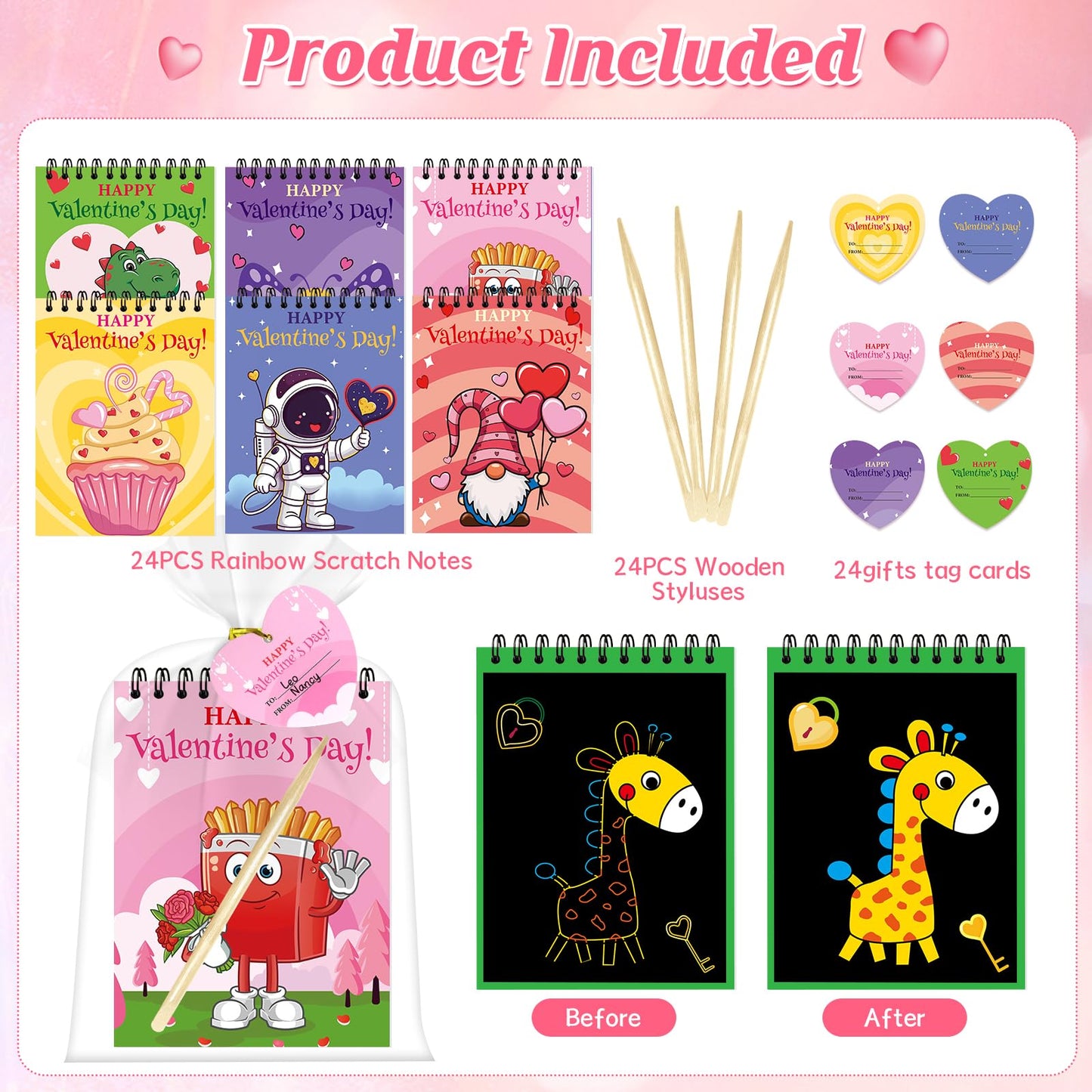 iRugosa hapfyer 24 Pack Scratch Art Valentines Day Gifts for Kids — Rainbow Cards & Crafts Bulk