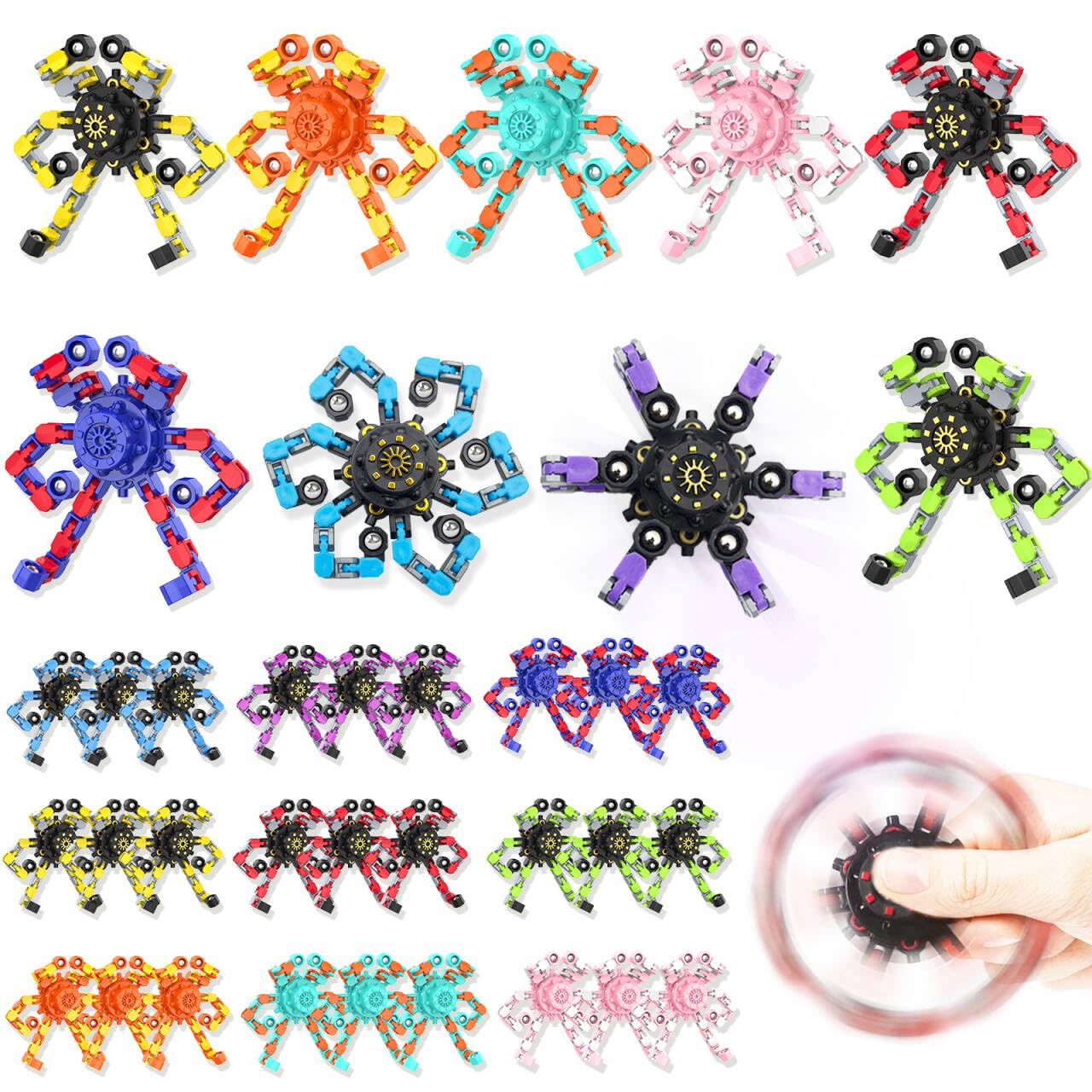 Irvotbes Transformable Fidget Spinners – 36-Pc Deformable Chain Toys