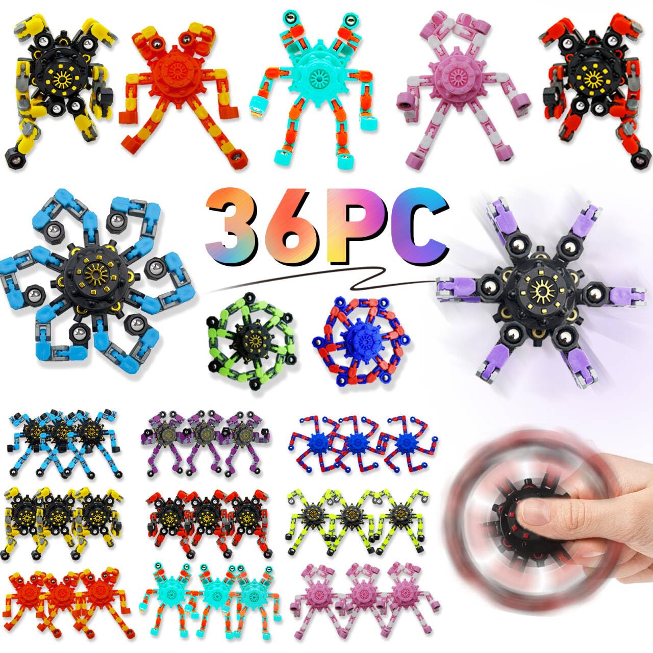 Irvotbes Transformable Fidget Spinners – 36-Pc Deformable Chain Toys