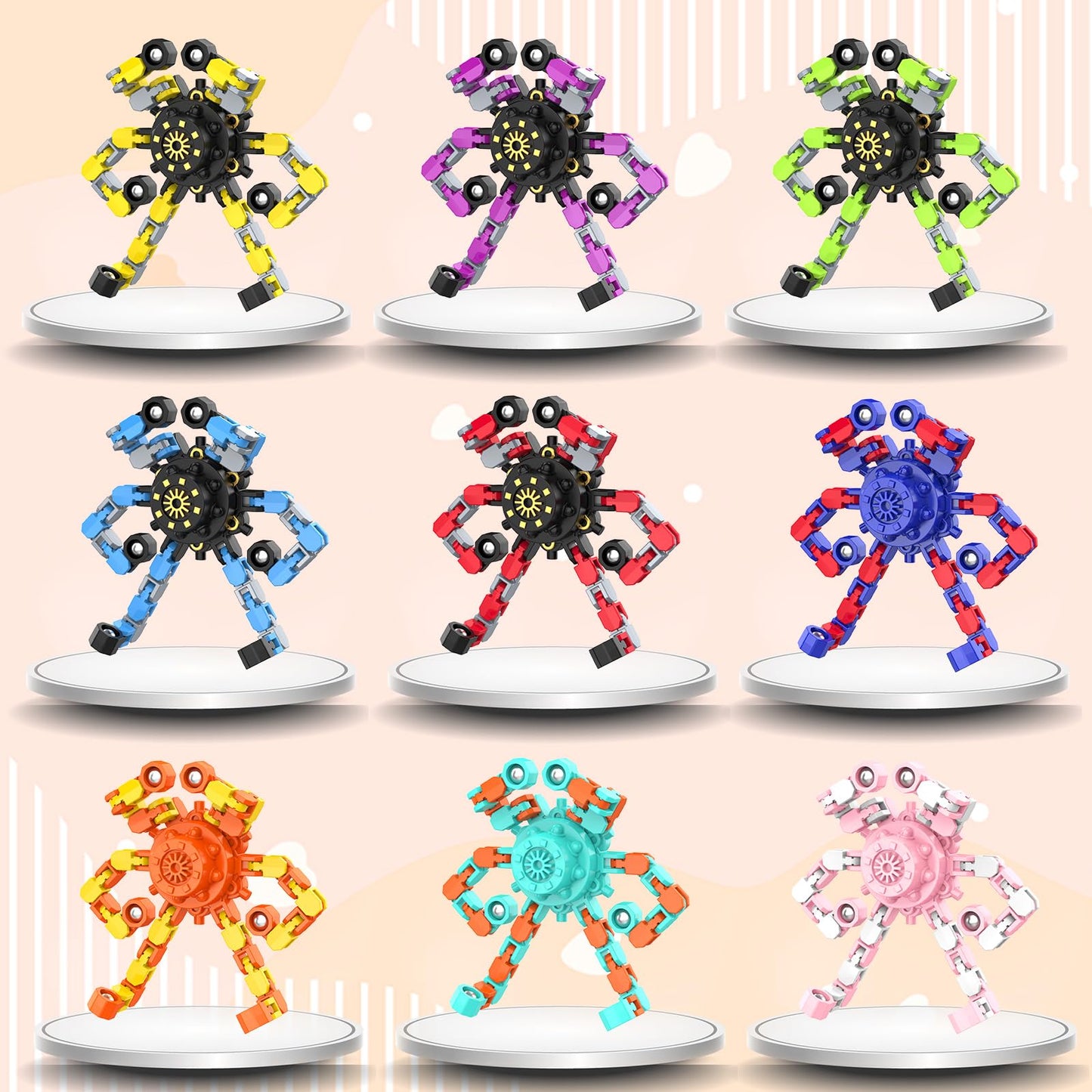 Irvotbes Transformable Fidget Spinners – 36-Pc Deformable Chain Toys