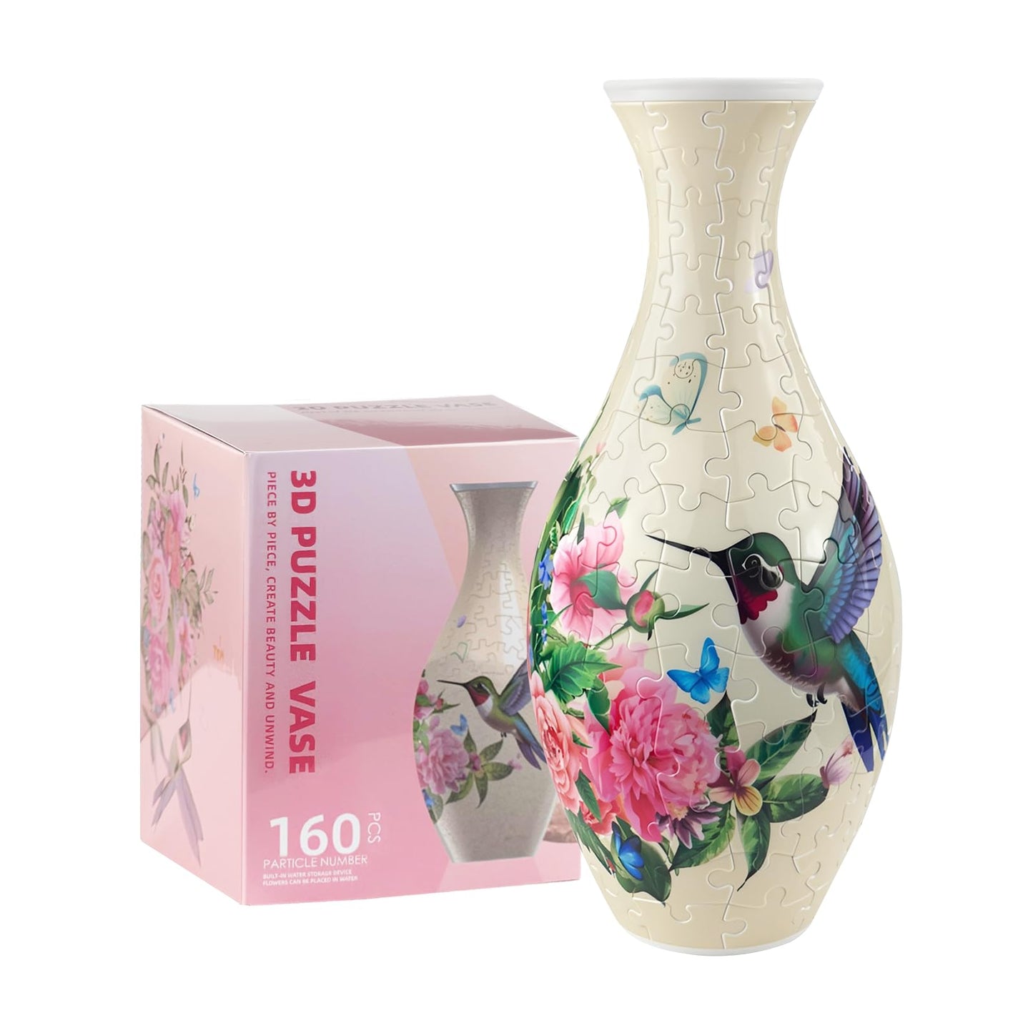 Iselyn 3D Puzzle Vase for Adults – 160-Piece DIY Vase with Hummingbird Pattern for Home Decor