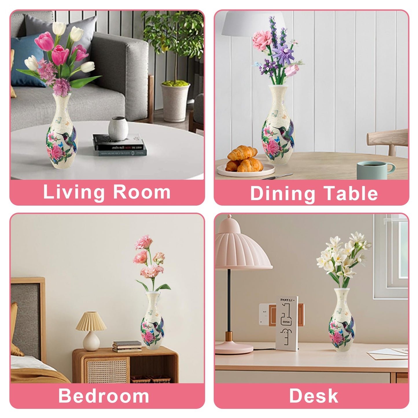 Iselyn 3D Puzzle Vase for Adults – 160-Piece DIY Vase with Hummingbird Pattern for Home Decor
