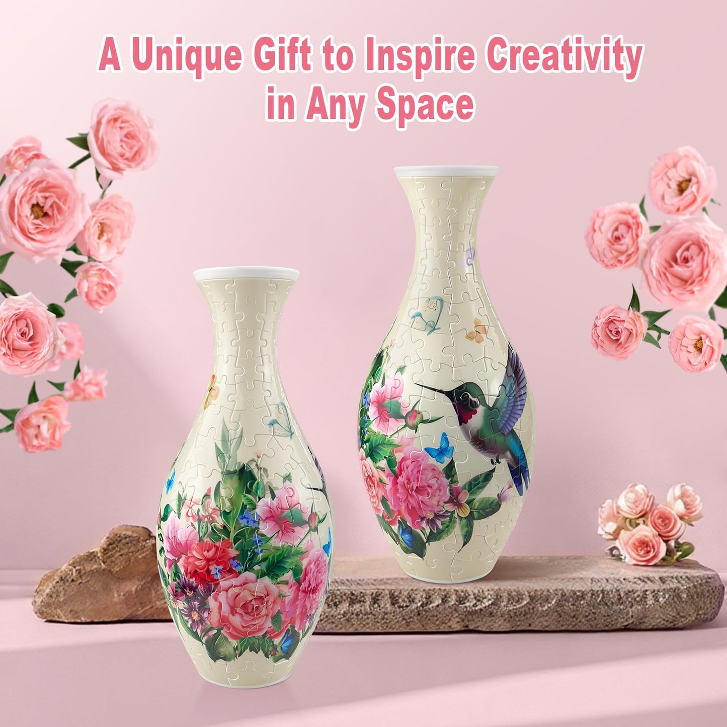Iselyn 3D Puzzle Vase for Adults – 160-Piece DIY Vase with Hummingbird Pattern for Home Decor