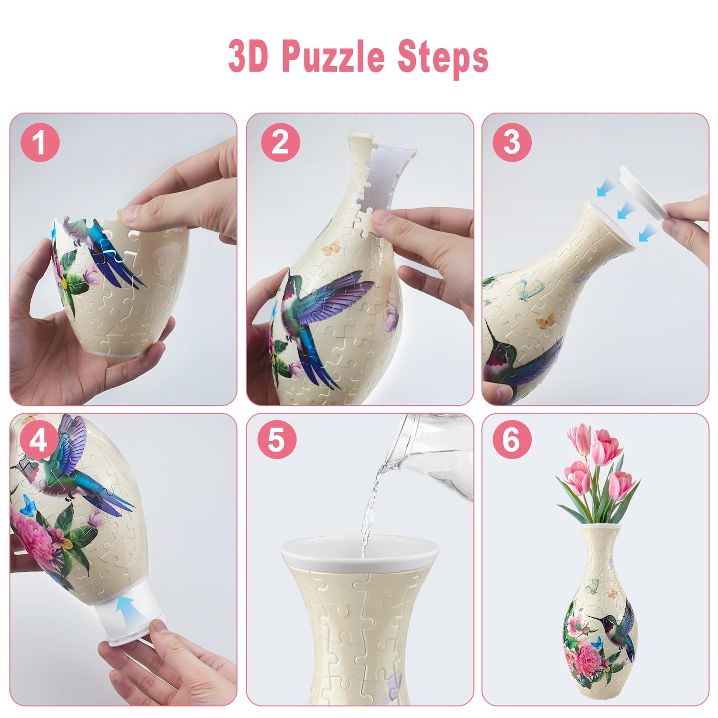 Iselyn 3D Puzzle Vase for Adults – 160-Piece DIY Vase with Hummingbird Pattern for Home Decor
