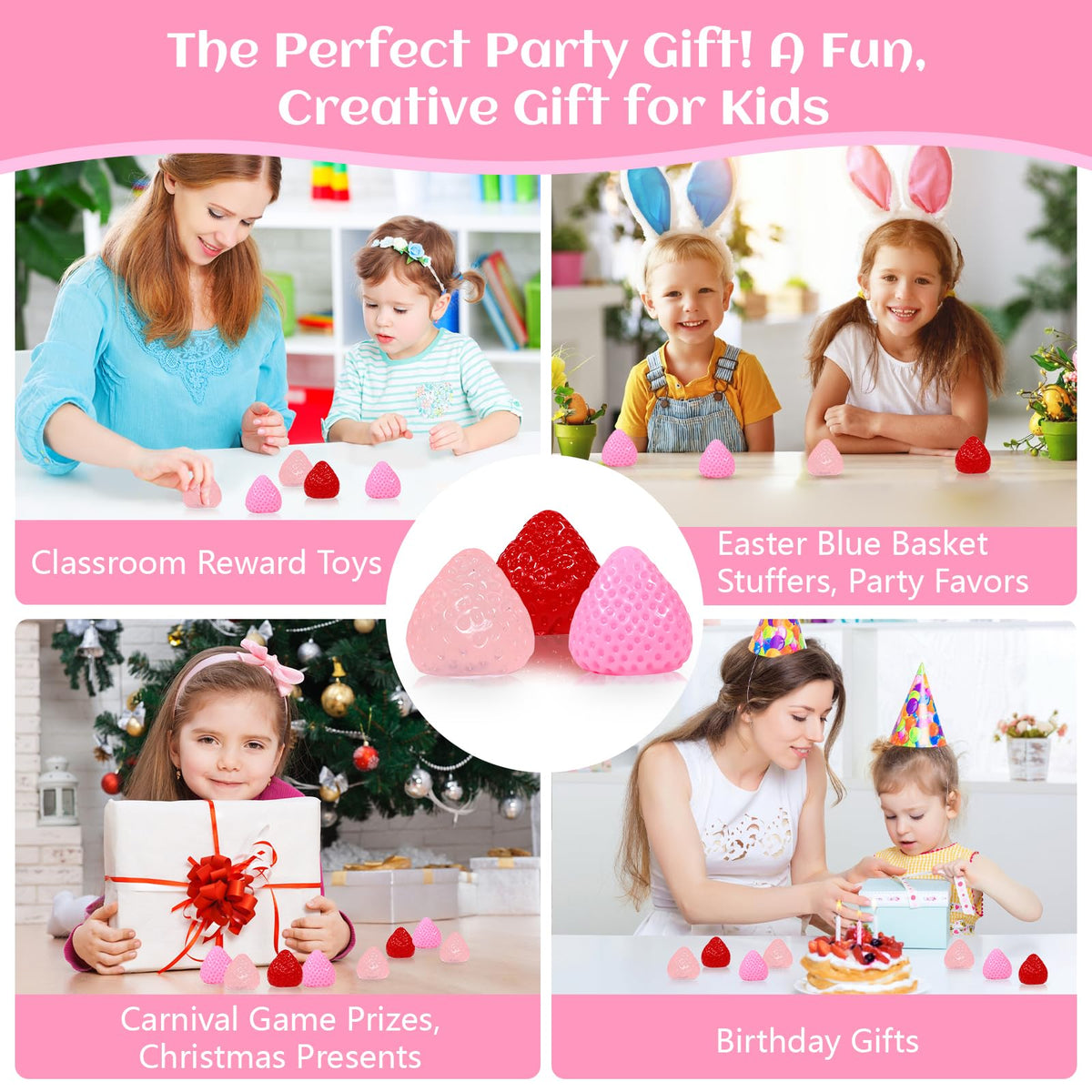 ISEN 3 Pcs Big Taba Strawberry Squishies – 2.56 in Kawaii Fidget Toys Gift Set