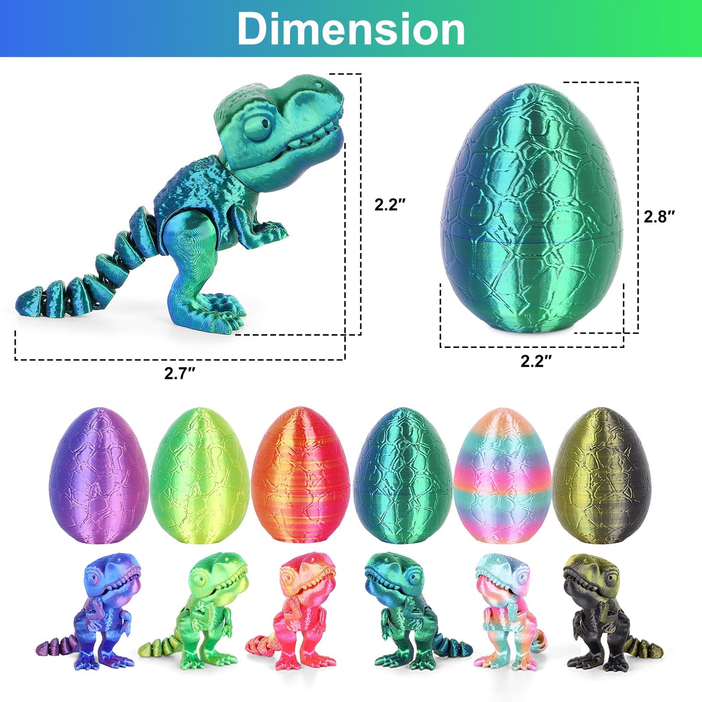 ISFOFO 6PCS 3D Printed Dragon Egg Toys with Articulated Dinosaurs Inside
