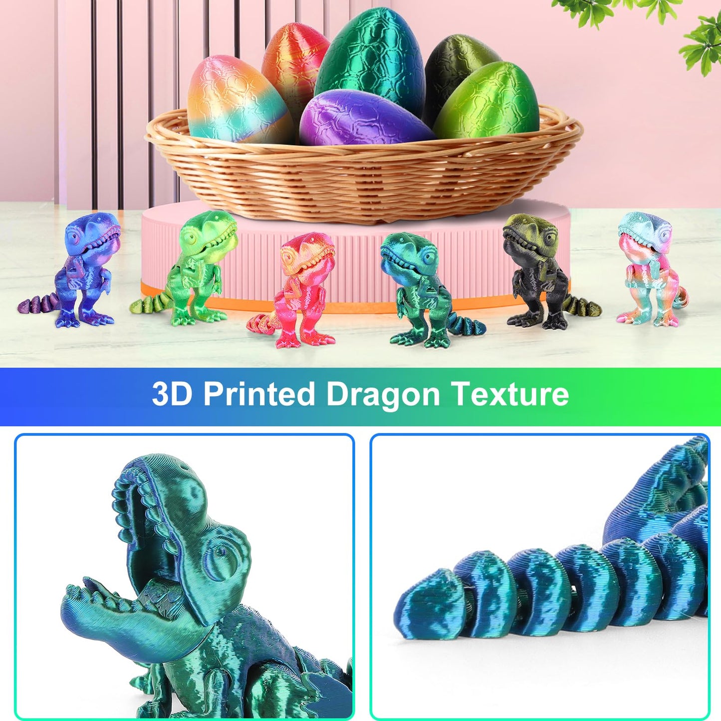 ISFOFO 6PCS 3D Printed Dragon Egg Toys with Articulated Dinosaurs Inside