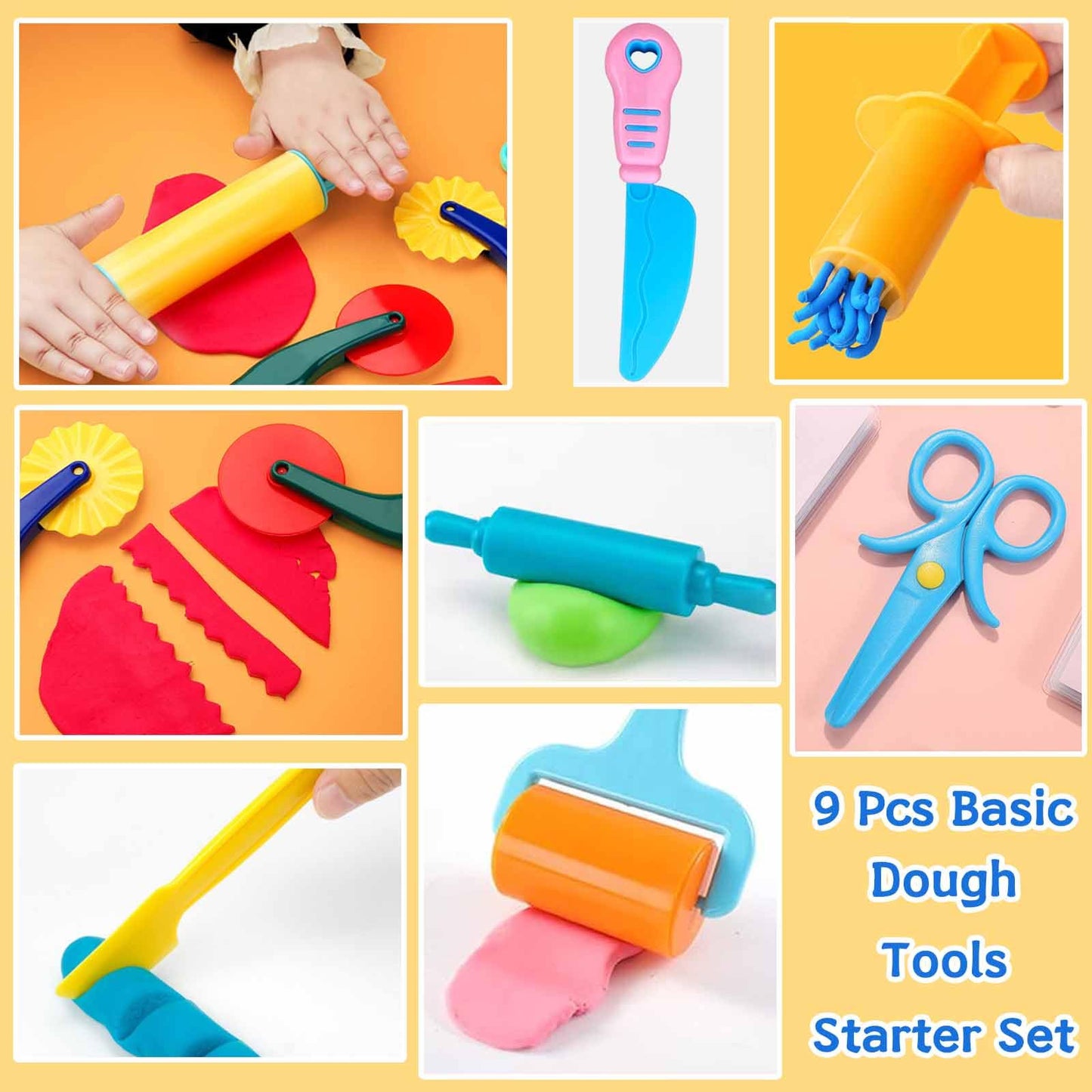iShyan Dough Tool Kit – 9-Piece Kids Clay & Dough Starter Set with Cutters, Rollers, Scissors