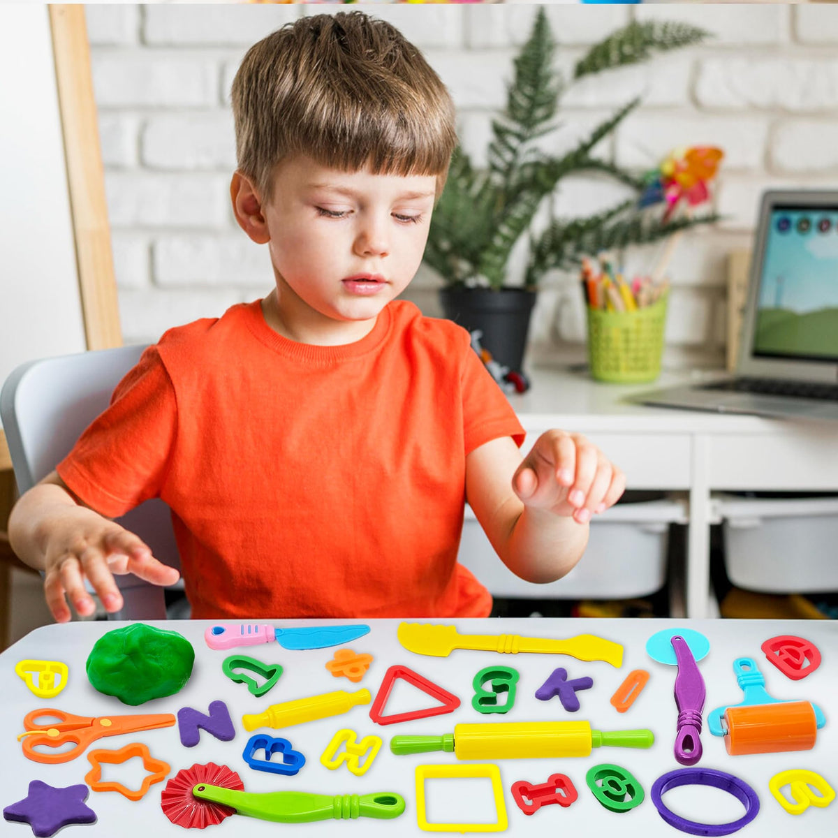iShyan Dough Tools 55 PCS – Kids Dough Play Set with Alphabet, Numbers & Shapes