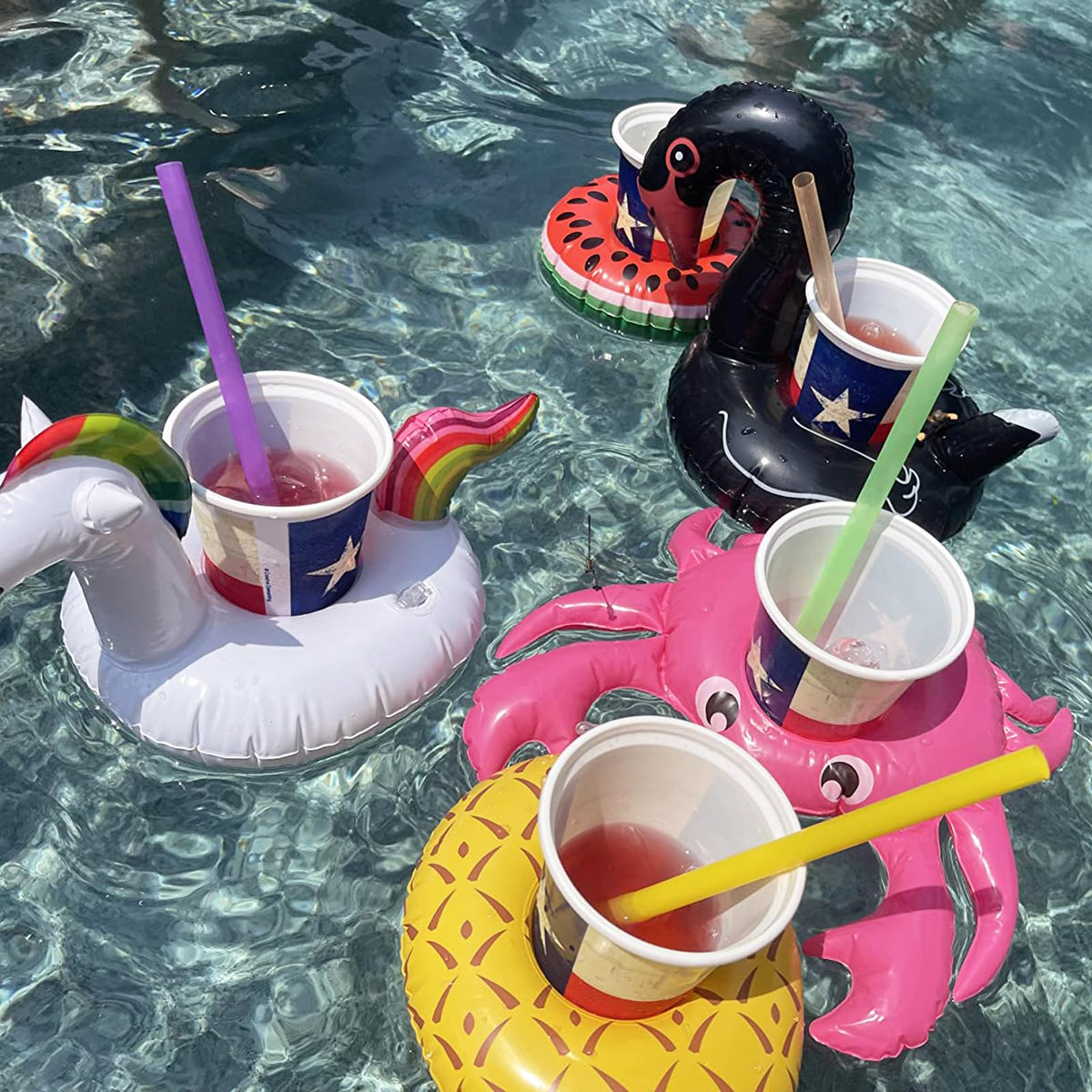 iShyan Inflatable Drink Holder - 15-Pack Flamingo Cup Floats for Pool Parties