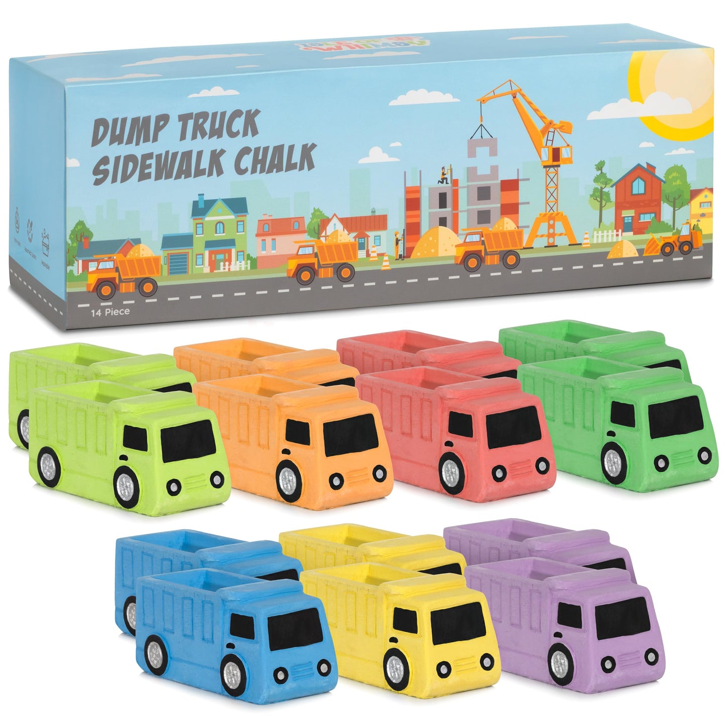 Isle of Whimsy 14 Dump Truck Sidewalk Chalk - Gift Box Set for Toddlers