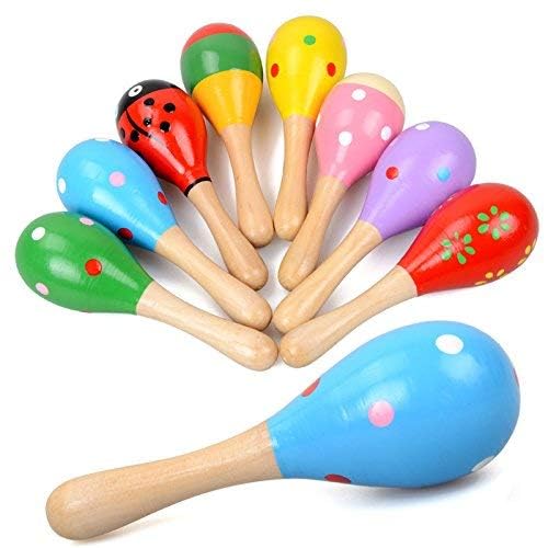 Islmlisa Mini Wooden Maracas for Kids – 6-Pack, Random Color Fiesta Maracas