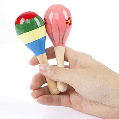 Islmlisa Mini Wooden Maracas for Kids – 6-Pack, Random Color Fiesta Maracas