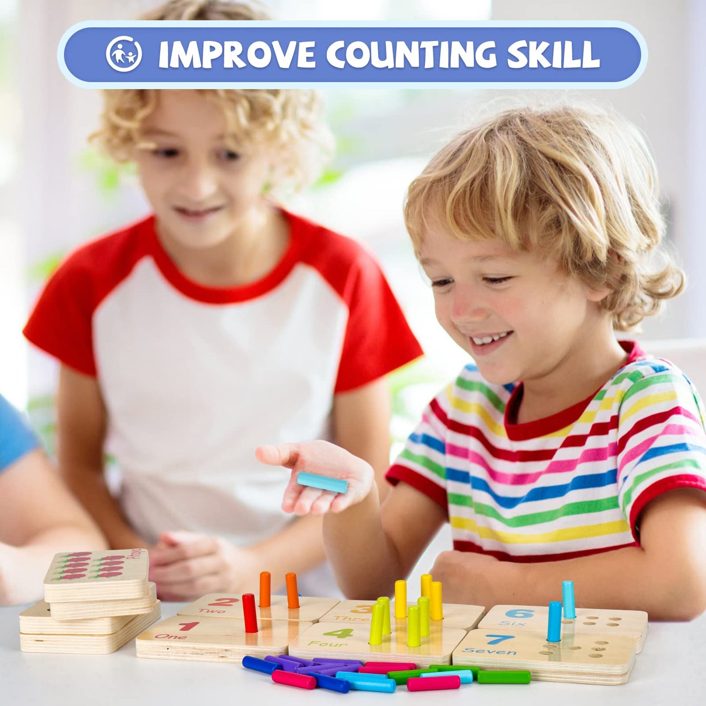 ISMETACU Montessori Number Blocks & Counting Peg Board for Toddlers